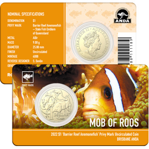 Barrier Reef Anemone Fish Privy Mark $1 Coin - Brisbane 2022 (ANDA)