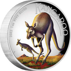 2022 Australian Kangaroo - 1oz Silver Proof High Relief Coloured Coin