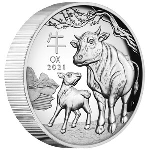 Australian Lunar Series III - 2021 Year of the Ox 1oz Silver Proof High Relief Coin